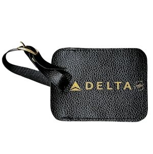 DELTA collectors leather luggage tag black EUC rare pet carrier ID vintage